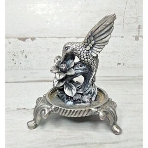 Vintage Ganz Pewter Hummingbird on Flowers Footed Figurine Bird Floral 2 3/4"
